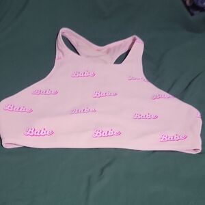 Pink Sports Bra with 'Babe' Print